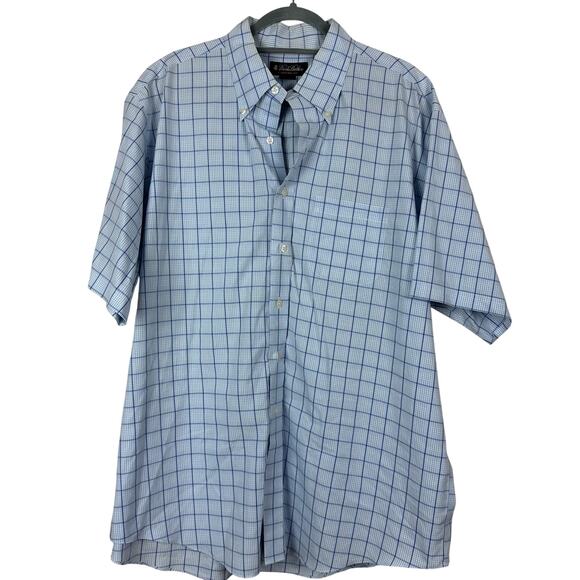Brooks Brothers Other - Brooks Brothers Non-Iron Short Sleeve Button Down Shirt Blue Windowpane Check XL